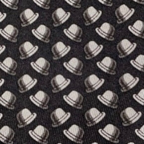 100% REAL HERMES TIE ~ BLACK w WHIMSICAL WHITE DERBY TOP BOWLER HATS XL - Picture 1 of 5